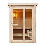 Artsauna Outdoor Sauna Varberg 145 x 150 cm mit 4,5 kW Ofen & Zubehör - Fichtenholz Gartensauna für 2 Personen - komplett Set Outdoorsauna für Garten