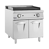 Royal Catering Gas-Lavastein-Grill 70 x 42 cm 2 x 8 kW geriffelt 6 kg Lavagestein 50-460°C Unterschrank Lavastein-Gasgrill Lavasteingrill Gastro Gasgrill mit Steinen