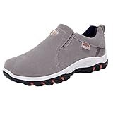 Herren-Outdoor-Wanderschuhe, gepolsterte Sicherheits-Zehenschuhe, Herren-Wanderschuhe, leicht, lässig, Strick, Slip-On-Sneaker, flache Schuhe, Einzelschuhe für draußen, rutschfest, atmungsaktiv, grau,