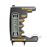 HanOaki BT173 Digitaler Batterietester mit LCD-Display, Breiter Spannungsbereich 1,2 V-12 V, Schnelle Ein-Knopf-Überprüfung für Lithium, Alkali, Knopfzellen, Verpolungsschutz, Schwarz