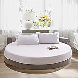 Treer Spannbetttuch Baumwolle Runde Spannbettlaken, Weiche Atmungsaktivem Einfarbige Bedding Hotel Spannbetttuch für Rundbett, Elastische Tiefe Tasche, Große Größen (Weiß,220x220+25cm)
