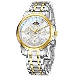OLEVS Herren-Armbanduhr, multifunktional, Chronograph, Analog, Quarzuhr, luxuriös, Diamant-Edelstahl, wasserdicht, 30 m, leuchtende Herrenuhr, G3655: goldenes, silberfarbenes Armband und silbernes