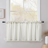 CUCRAF Scheibengardine Küchengardinen Bistrogardine 2er Set Natur Leinen H 45 x B 90 Hellbeige Halb Transparent Stores Gardinen Fenster Leinenvorhang Gardinenschal