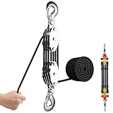 Flaschenzug Arbeitssparender, 2000 kg Max. 8:1 Hubkraft, Schwerlast Flaschenzug mit 20m Nylon Seil und Haken, 270° Drehbar Arbeitssparender Flaschenzug für Jagd, Garagen, Lagerhallen, Schwarz