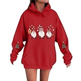 Christmas Sweater,Weihnachtspullover Oversize,Mädchen Halloween-Sweatshirt, süße Grafik, Pullover, Oberteile, lustige Neuheit, Print, Rundhals-Sweatshirts Hausjacke Mädchen (Red, XL)*