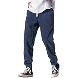 Generisch Schnittschutzhose Herren Einfarbige Freizeithose für Herren mit Kordelzug am Bindeband. Modische, Bequeme lockere Hose für Herren Jogging Hose Herren Dunkelblau (Blue, M)