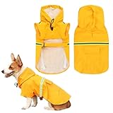 Amexo Hunderegenmantel mit Reflektierenden Streifen Wasserdichter Hundemantel mit Kapuze Verstellbare Regenjacke mit Kragenloch für Kleine Mittelgroße und Große Hunde (M)