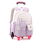 IvyH Schulrucksäcke Trolley für Kinder, Rucksack Teenager Schulranzen Mädchen mit 6 Räder Trolley Schultaschen für Grund- und Mittelschule (Lila)