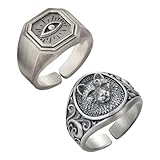 2 Stück Herrenringe, Herrenringe, Edelstahlring für Herren, Ring mit Wikinger-Wolfskopf, Siegelring für Herren und Damen