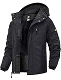 GEMYSE Herren Skijacke Winddicht Wasserdicht Warmes Fleecefutter Winterjacke mit Kapuze für Outdoor(Pures Schwarz,L)