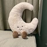 Lächeln Sonne Plüsch Dekokissen, Mond Kissen für Kinder zum Kuscheln Sofakissen 3D Plüschtier Geburstagsgeschenke Zierkissen (Mond 30cm)