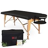 ZEN® StartUp Massageliege klappbar & Mobile Massagetisch aus Holz, stabile Massagebett - Massagebank höhenverstelbar, Tattoo & Kosmetikliege - Behandlungsliege mit Kopfteil, Armablage & Tasche Schwarz