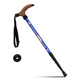 KRY Bergstock / Wanderstock, T-förmiger Griff, einziehbar, aus Luftfahrt-Aluminiumlegierung, verstellbare Teleskopstange, Stoßdämpfung, himmelblau