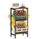HFHOME Getränkekistenregal für 2 Kisten mit verstellbarem Ablage, Stabiler Metall Ständer Getränkekisten, Freistehend Kistenständer mit oberem Holzregal, Wasserkistenregal für Küche Keller Garage