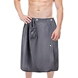 Maxmoc Saunahandtuch Herren, Verstellbares Saunatuch mit Taschen und Druckknöpfen, Großes Schnelltrockend Saunahandtuch aus Mikrofaser, Grau (70 x 140 cm)