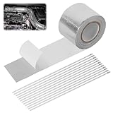 Hitzeschutzband Auspuff 10M x 5cm Auspuff Dichtband Auspuffband Selbstklebend mit 12 Kabelbinder Auspuff Reparaturset für Auto Motorrad Krümmer