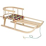 Schlitten, Holzschlitten mit Rückenlehne, Kinder Schlitten & Rodel für Erwachsene bis 100 kg, Schlitten Baby ab 1 Jahr mit Schlittenseil, Kinderschlitten mit Schlittenlehne 90 X 32 X 21 cm