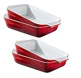 KHG Auflaufform klein 1 Person 4er Set in Rot | Ofenform 22 cm mit 0,5 Liter | Backform aus Keramik Steingut für Lasagne Tiramisu & Co. | Lasagneform rechteckig & kratzfest