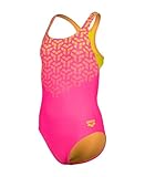 Arena Girl's KIKKO V Swim PRO Back One Piece Swimsuit, Shocking PINK-Soft Green, 10-11 anni
