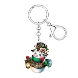 DOWAY Cute Schneemann Schlüsselanhänger Weihnachten Winter Geschenke für Frauen Mädchen, Acryl Christmas Schlüsselring Winter Zubehör Tasche Charms (Grün)
