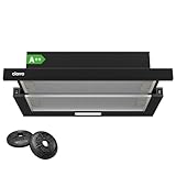 CIARRA CBCB6906D A++ Dunstabzugshaube 60 cm Flachschirmhaube 370 m³/h mit CBCF002X2 Aktivkohlefilter Integrierte Einbau Flach Abluft Umluft Abzugshaube 2 Stufen Schwarz