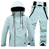 Generisch Damen Skijacke & Skihose Set Skianzug 2 teilig Schneeanzug Wasserdicht zum Skifahren Snowboarden Schneejacke Schneehose Warm Winterjacke mit Abnehmbare Kapuzen
