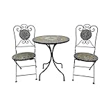 Dekoratives Mosaik Set 3-teilig Sitzgarnitur Mosaiktisch + 2 Mosaikstühle Sitzgruppe Gartentisch Gartenmöbel Bistrotisch