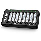 POWEROWL AAA Akku 1000mah 8 Stück mit Akku Ladegerät, AAA Akkuladegerät 8 Steckplatz Anschluss Universal Batterieladegerät für NI-MH NI-CD AA AAA Wiederaufladbare Batterien