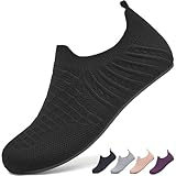 BARFULKER Hausschuhe Herren Damen Leichte Hüttenschuhe Rutschfest Flache Pantoffeln Home Cozy Slippers Flexibel Barfußschuhe,Schwarz 44 EU