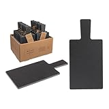 mucHome Schiefer Servierplatten Set, Schwarz, 21 x 10 cm, 16 Stück mit Griff, Rechteckig, Naturstein Tischplatten für Vorspeisen und Tapas
