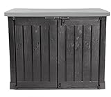 Ondis24 Keter Max Gartenbox Möbelbox Mülltonnenbox Gerätebox Schuppen für 2 x 240 Liter Mülltonnen (schwarz - grau) für den Außenbereich mit Bodenplatte