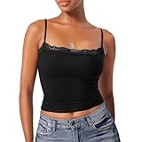 LIANGTUOHAI Sexy Spitzen-Top für Damen – Crop Tops Stretch Skinny – Yoga-Top – Ärmellos – Athletisch – Fitness – Sommer-Top aus Spitze mit verstellbaren Trägern, Schwarz, Small