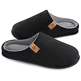 VeraCosy Herren Cord Pantoffeln gemütlich Anti-Rutsch-Gedächtnisschaum Hausschuhe mit Koralle Fleece-Futter Dunkles Schwarz,42-43 EU