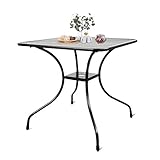 Terrasse Bistro Esstisch, Outdoor Gusseisen Ästhetisch Quadratisch Hinterhof Balkon Möbel Gartentisch mit 4,1 cm Schirmloch