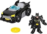 Fisher-Price Imaginext DC Super Friends Metal Force Batmobil Spielzeugauto, ca. 7,6 cm große Batman-Actionfigur und Zubehör im Set, enthält Starter und 2 Scheiben, JFJ68