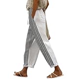 Sportliche Hose für Damen, Leder, locker, trendig, bequem, normale Passform, Interview, Sport, schmale Passform, Basketball, mit Taschen, Yoga, öffentliche Hose, weiß, 42