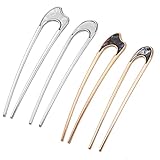 WLLHYF 4 Stück Metall U-förmige Haarnadel Haarspange Gabelstäbchen Französischer Stil Haarnadel 2 Zinken Hochsteckfrisur Chignon Pins Dutt Haarstyling Zubehör für Frauen Mädchen (Stil 1)