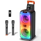 Karaoke Maschine, kabelloses Mikrofon-Lautsprecher-Set, 8000 mAh Hochleistungsakku, LED-Modus, Bassverstärkung, kompatibel mit Bluetooth 5.3, TWS