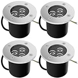 Goodia 4Stk. 3W Bodenstrahler Außen Runde LED Bodenspots Außen IP67 Wasserdicht Bodeneinbaustrahler Aussen Gartenbeleuchtung für Garten Balkon Auffahrt Bis zu 2000 kg Belastbar Warmweiß 230V AC