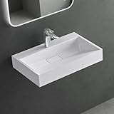 Mai & Mai Waschbecken Weiß Aufsatzwaschbecken Hängewaschbecken Hängewaschtisch inkl. Ablaufgarnitur Mineralguss Rechteckig Waschplatz 1 Armaturenloch Breite: 60cm