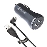 2 Steckplatz Kfz Ladegerät + Rechter Winkel Micro USB Ladekabel Kompatibel mit Tom Go 40, 50, 60, 400, 500, 510, 520, 530, 600, 610, 620, 820 Live, 5000, 5100, 5200, 6000, 6100, 6200, RIDER (2015)