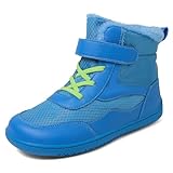 Kinder Barfuß-Winterstiefel, breite Zehe, Jungen, Mädchen, Wanderschuhe, rutschfest, warm, mit Kunstfell gefüttert, Schneestiefel, blau, 28 EU