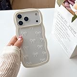 QLTYPRI Hülle für iPhone 17 Pro mit Schleife, Niedliche Handyhülle Klare Curly Wellen Lockige Form Case Süßer Band Fliege für Frauen Mädchen Silikon TPU Bumper Schutzhülle - Weiß