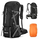 Wanderrucksack 70L für Herren und Damen, Ultraleichter Campingrucksack Trekkingrucksack Reiserucksack Großer Wasserdichter Wandern Rucksack mit Regenhülle für Trekking, Bergsteigen, Outdoor (Schwarz)