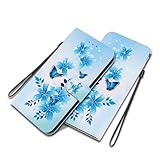 Handyhülle für Huawei P10 Lite Hülle, Ledertasche mit Motiv, Klapphülle mit Kartenfächern, Ständer und Magnetverschluss - Blauer Schmetterling