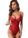 EVELIFE Body Damen Sexy Dessous Bodysuit BH mit Bügel Overall Reizwäsche Negligee Spitze Unterwäsche Babydoll Lingerie (Rot, L)
