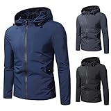 Lycurgius Herren-Regenjacke, wasserdichte Jacken mit abnehmbarer Kapuze, leicht, winddicht, einfarbig, Reißverschluss, Windbreaker, atmungsaktive Shell-Jacken für Reisen, Camping, M-4XL