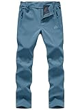 donhobo Damen Gefüttert Winterhose Winddicht Warm Wanderhose Wasserdicht Softshellhose Herbst Winter Outdoorhose Funktionshose (Grau blau, L)