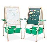 Kindertafel aus Holz mit Papierrolle Doppelseitige Whiteboard und Tafel Faltbar Höhenverstellbar Kinder Staffelei mit Zahlen und Anderem Zubehör für Kinder und Kleinkinder als Geschenk