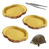 YFPOPONE 3 Stück Terrarium Wasserschale, Terrarium Zubehör 11 * 8 * 1cm, Wasserschale Terrarium Im Rinden-Design, Reptilien Wasserschale Und Futterschale, Landschildkröten Zubehör Für Trinkwasser